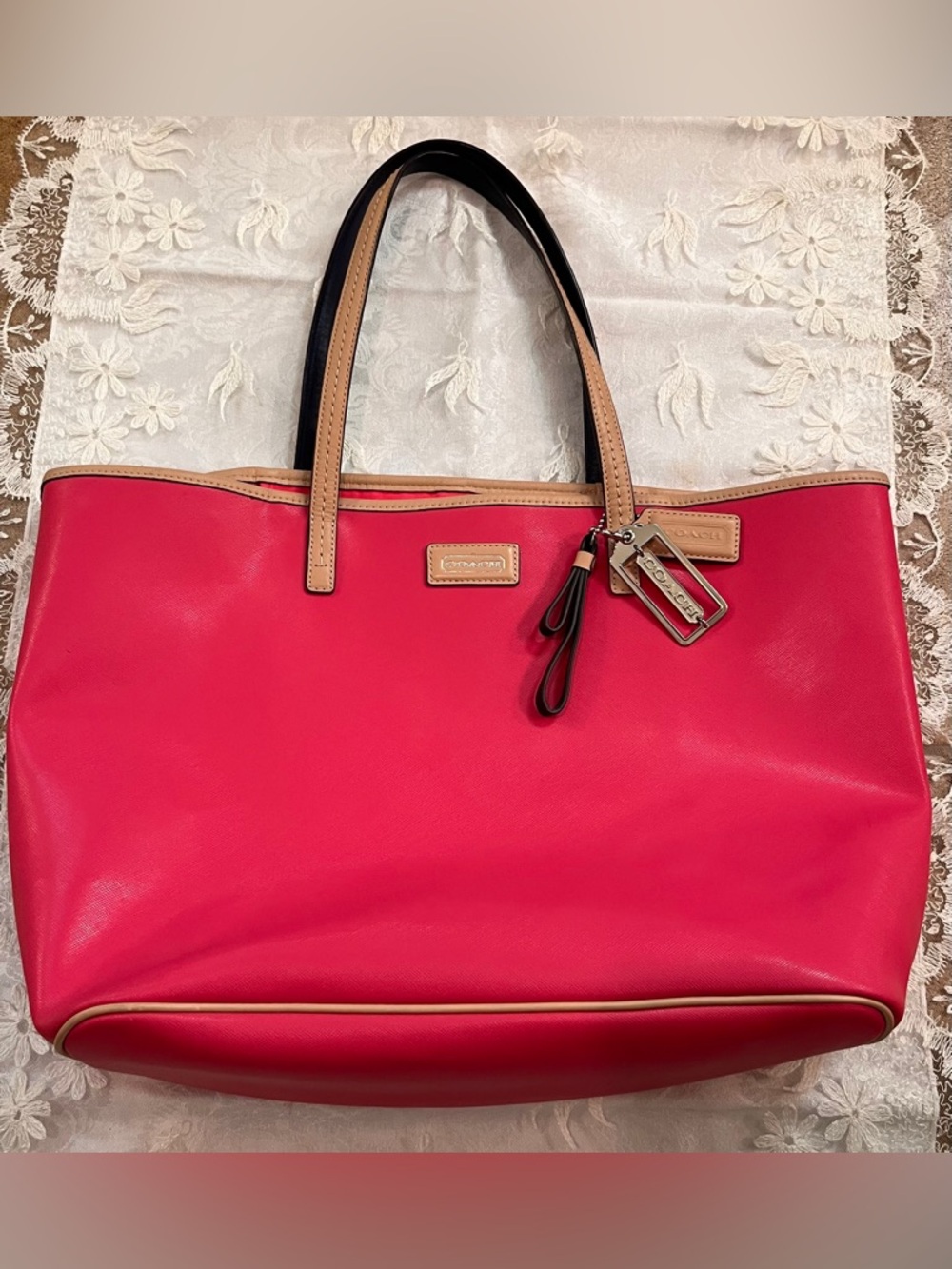 Coach Park Metro leather tote pomegranate pink EUC